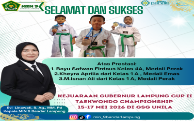 Tiga Siswa MIN 9 Bandar Lampung Torehkan Prestasi pada Gubernur Lampung CUP II Taekwondo Championship 2026